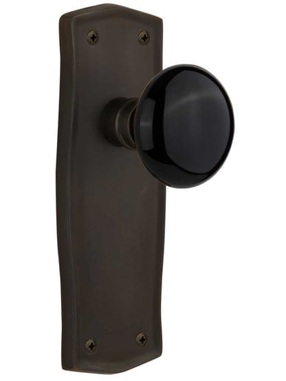 Prairie Door Set with Black Porcelain Knobs - No Keyhole in Oil-Rubbed Bronze .